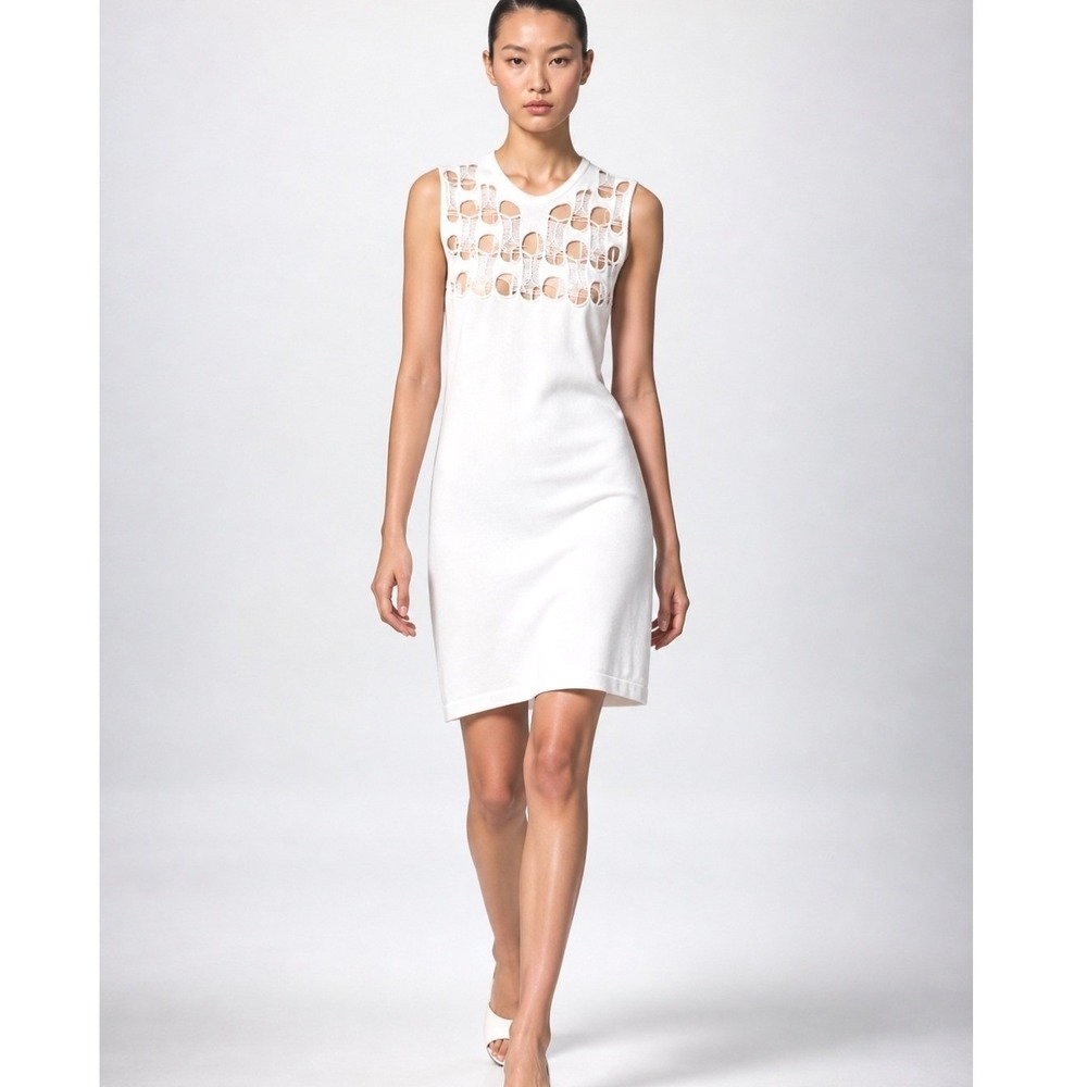 Louis Vuitton White Laser Cut Sleeveless Knit Dress AMY Designer XS Italy Luxury